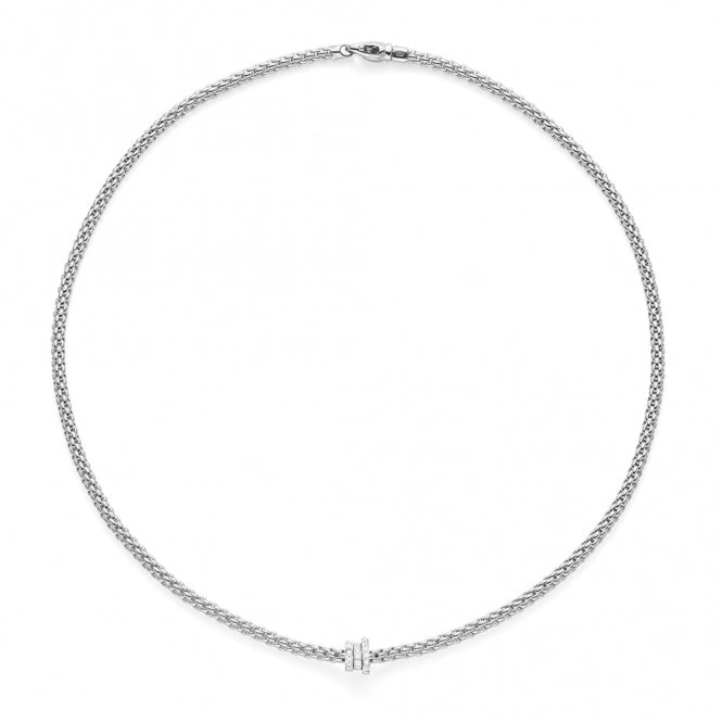 Fope Prima 18ct White Gold Necklace With Three Diamond Pave Set Rondels