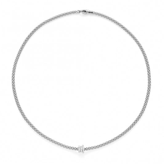 Fope Prima 18ct White Gold Necklace With Three Diamond Pave Set Rondels