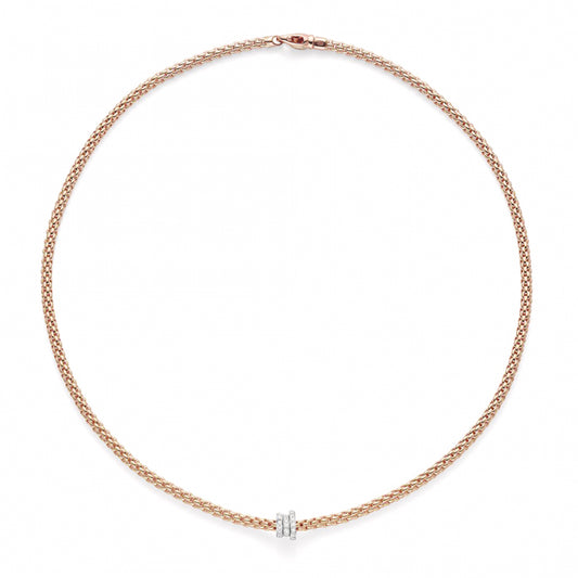 Fope Prima 18ct Rose Gold Necklace With Three Diamond Pave Set Rondels