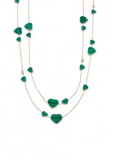 HAPPY HEARTS SAUTOIR NECKLACE
 18K ROSE GOLD AND NATURAL MALACHITE STONE