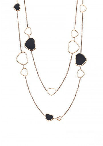 HAPPY HEARTS SAUTOIR NECKLACE18K ROSE GOLD, DIAMONDS AND ONYX