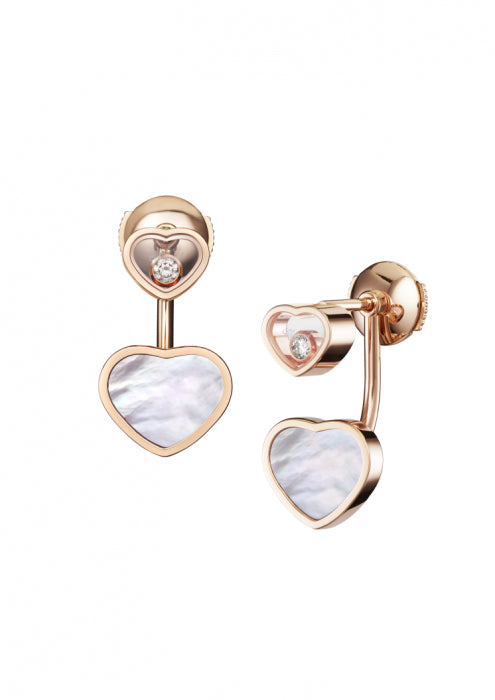HAPPY HEARTS EARRINGS
 18K ROSE GOLD, DIAMOND & MOTHER-OF-PEARL