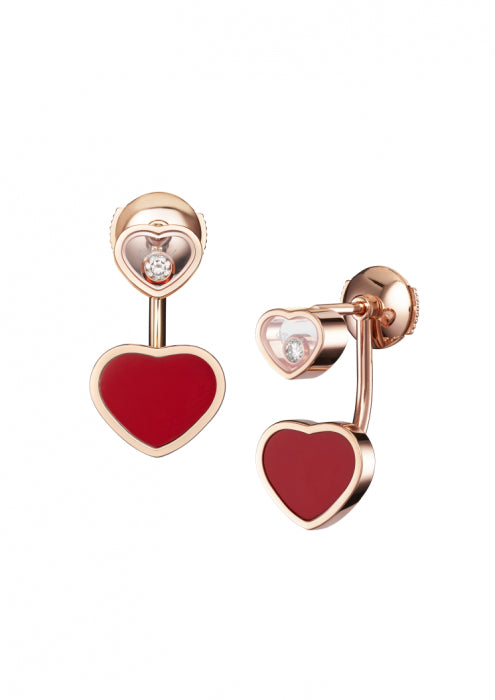 HAPPY HEARTS EARRINGS
18K ROSE GOLD, RED STONE AND DIAMONDS
