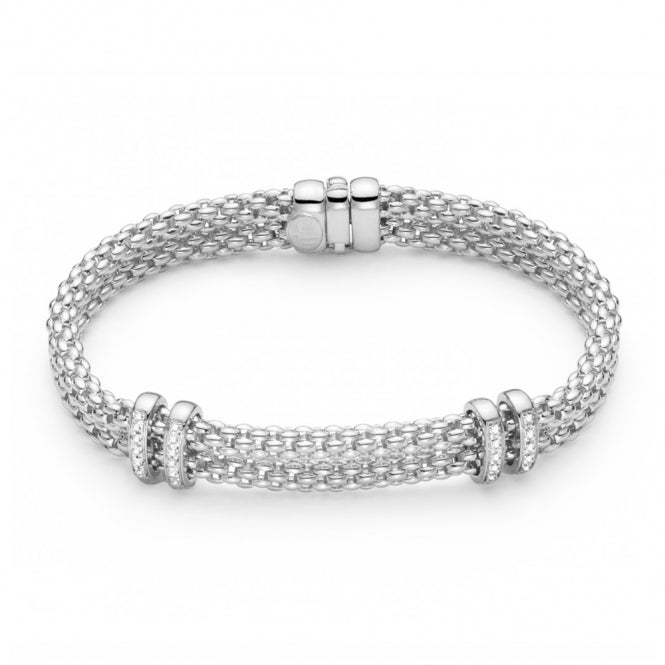 Fope Maori 18ct White Gold Double Row Bracelet With Diamond Set Rondels