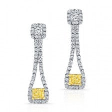 WHITE AND YELLOW GOLD ELEGANT FANCY YELLOW RADIANT DIAMOND EARRINGS