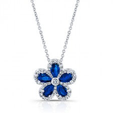 WHITE GOLD NATURAL COLOR FASHION SAPPHIRE FLOWER DIAMOND PENDANT
