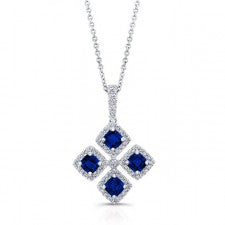 WHITE GOLD NATURAL COLOR INSPIRED SAPPHIRE FLOWER DIAMOND PENDANT