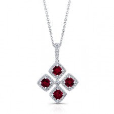 WHITE GOLD NATURAL COLOR INSPIRED RUBY FLOWER DIAMOND PENDANT