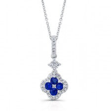 WHITE GOLD NATURAL COLOR FASHION SAPPHIRE FLOWER DIAMOND PENDANT