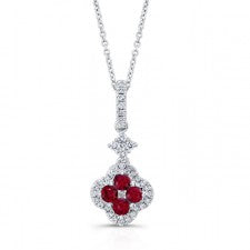 WHITE GOLD NATURAL COLOR FASHION RUBY DIAMOND FLOWER PENDANT