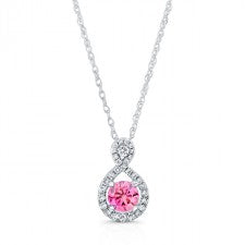 WHITE GOLD PINK ENHANCED TEAR DROP ROUND DIAMOND PENDANT