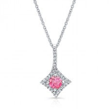 WHITE GOLD PINK ENHANCED ROUND DIAMOND FLOWER PENDANT