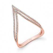 ROSE GOLD STYLISH CURVED DOUBLE V DIAMOND RING