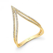 YELLOW GOLD STYLISH CURVED DOUBLE V DIAMOND RING