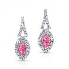 WHITE GOLD PINK ENHANCED MARQUISE DIAMOND HALO EARRINGS