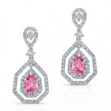 WHITE GOLD ELEGANT PINK ENHANCED PEAR DIAMOND DROPLET EARRINGS