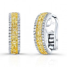 WHITE & YELLOW GOLD FANCY YELLOW SEMI-HOOP DIAMOND EARRINGS