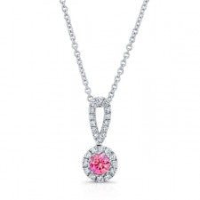 WHITE GOLD ELEGANT PINK ENHANCED ROUND DIAMOND PENDANT