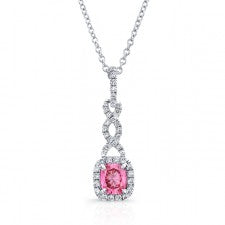 WHITE GOLD TWISTED PINK ENHANCED CUSHION DIAMOND PENDANT