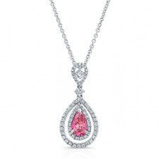WHITE GOLD PINK ENHANCED PEAR DIAMOND TEAR DROP DESIGN PENDANT