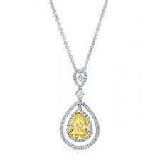WHITE AND YELLOW GOLD ELEGANT FANCY YELLOW TEAR DROP DIAMOND PENDANT