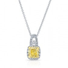 WHITE AND YELLOW GOLD ELEGANT FANCY YELLOW CUSHION HALO DIAMOND PENDANT
