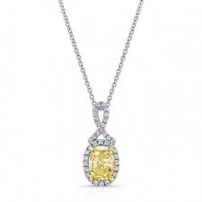 WHITE AND YELLOW GOLD TWISTED FANCY YELLOW CUSHION DIAMOND PENDANT