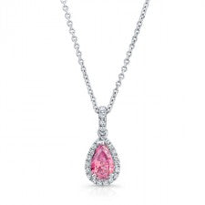WHITE GOLD ELEGANT PINK ENHANCED PEAR DIAMOND PENDANT