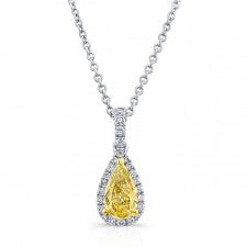 WHITE AND YELLOW GOLD TEAR DROP FANCY YELLOW DIAMOND PENDANT