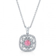 WHITE GOLD VINTAGE PINK ENHANCED CUSHION DIAMOND PENDANT