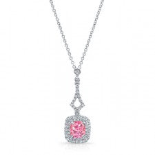 WHITE GOLD ELEGANT PINK ENHANCED CUSHION DIAMOND PENDANT