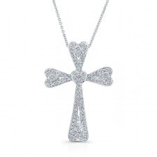 WHITE GOLD VINTAGE DIAMOND HEART CROSS PENDANT