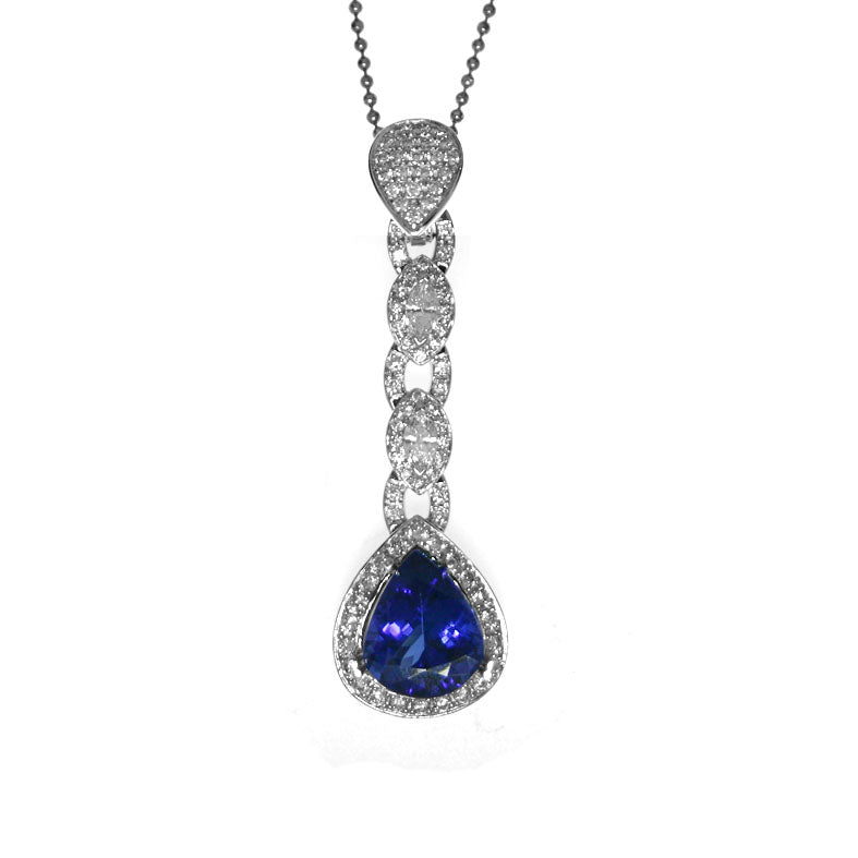 Gold TANZANITE and Diamond Pendant