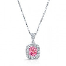 WHITE GOLD CLASSIC PINK ENHANCED CUSHION DIAMOND PENDANT