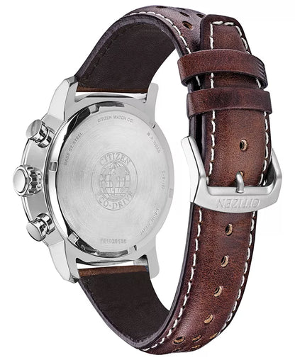 Citizen Eco-Drive Men's Chronograph Brycen Chestnut Brown Leather Strap Watch 44mm