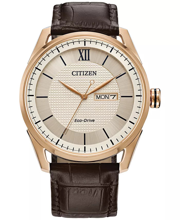 Citizen Eco-Drive Men's Brown Leather Strap Watch 42mm