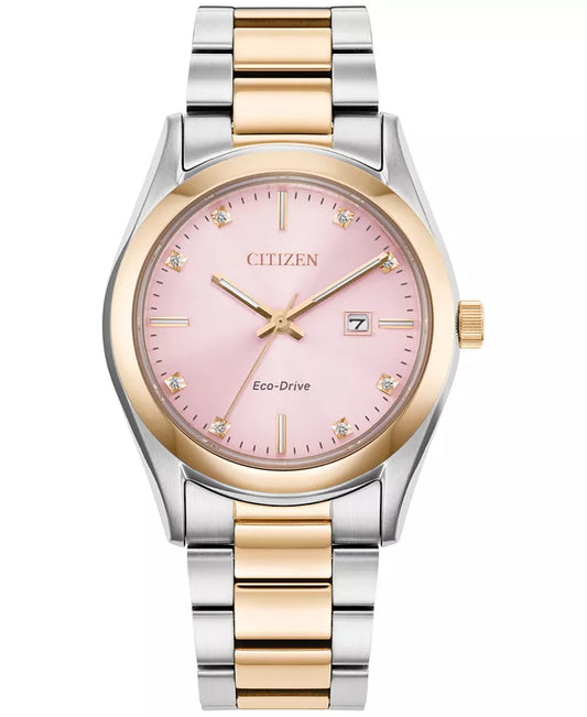 Citizen Eco-Drive Women's Sport Luxury Diamond Accent Two Tone Stainless Steel Bracelet Watch 33mm