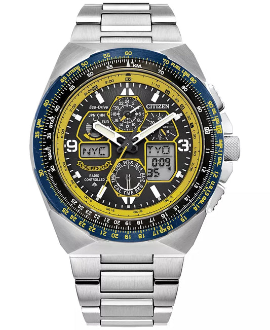 Citizen Eco-Drive Men's Chronograph Promaster Skyhawk A-T Blue Angels Stainless Steel Bracelet Watch 46mm