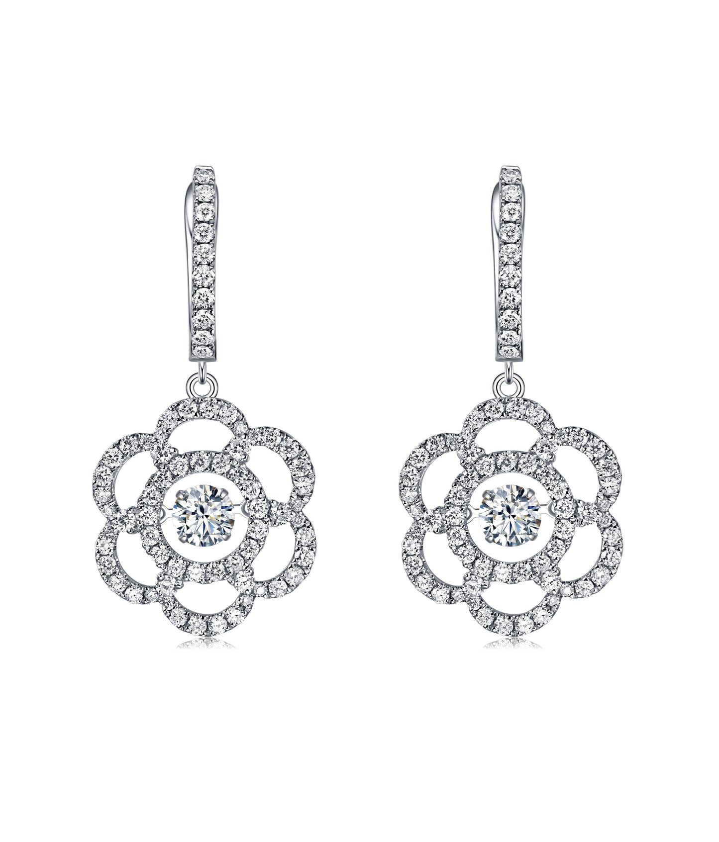 14KT White Gold Dancing Diamond Earring