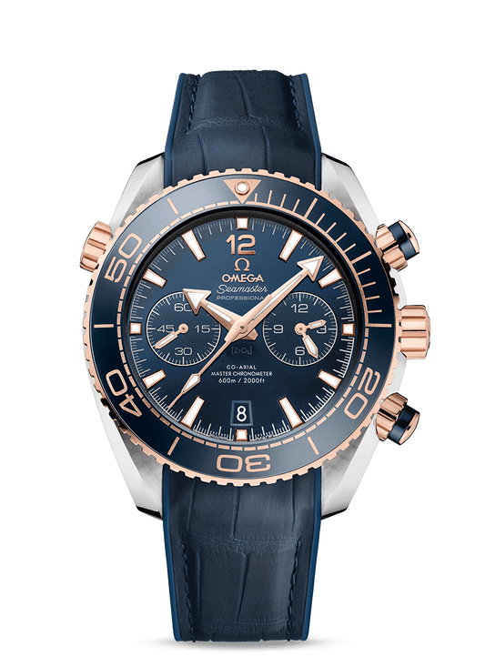 PLANET OCEAN 600 M OMEGA CO-AXIAL MASTER CHRONOMETER
 CHRONOGRAPH 45.5 MM
 
 Steel - Sedna Gold on leather strap with rubber lining