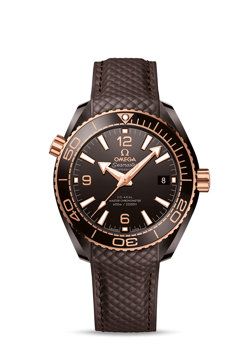 Brown ceramic on rubber strap PLANET OCEAN 600M OMEGA CO‑AXIAL MASTER CHRONOMETER 39.5 MM