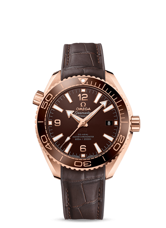 PLANET OCEAN 600 M OMEGA CO-AXIAL MASTER CHRONOMETER 39.5
 MM
 
 Sedna gold on leather strap with rubber lining