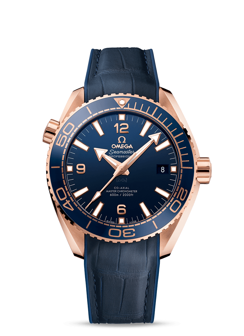 PLANET OCEAN 600 M OMEGA CO-AXIAL MASTER CHRONOMETER 43.5
 MM
 
 Sedna gold on leather strap with rubber lining