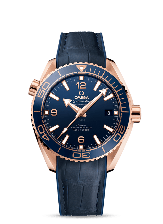 PLANET OCEAN 600 M OMEGA CO-AXIAL MASTER CHRONOMETER 43.5
 MM
 
 Sedna gold on leather strap with rubber lining