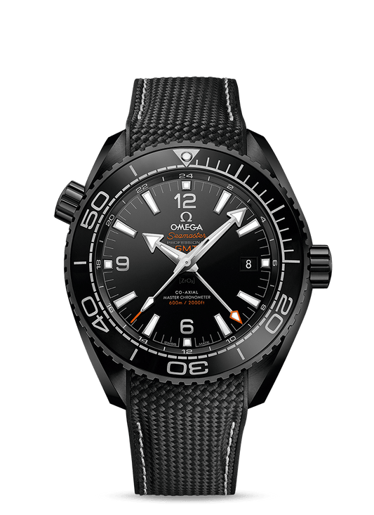 PLANET OCEAN 600 M OMEGA CO-AXIAL MASTER CHRONOMETER GMT
 45.5 MM
 
 Black ceramic on rubber strap