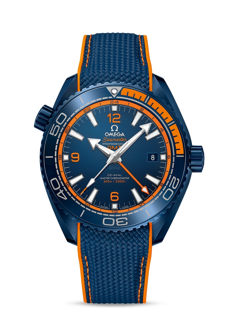PLANET OCEAN 600M CO-AXIL 
 MASTER CHRONOMER GMT
 BIG BLUE 
 
 Blue rubber strap with orange stitching
