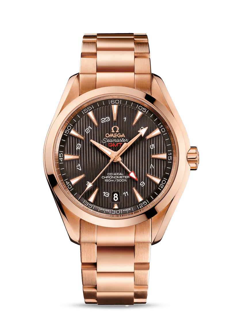 AQUA TERRA 150 M OMEGA CO-AXIAL GMT 43 MM
 
 Red gold on red gold