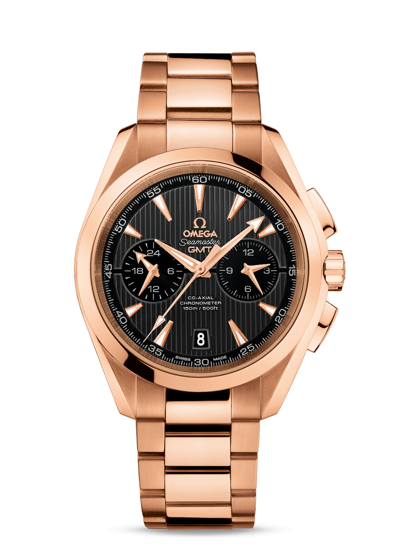 AQUA TERRA 150 M OMEGA CO-AXIAL GMT CHRONOGRAPH 43 MM
 
 Red gold on red gold