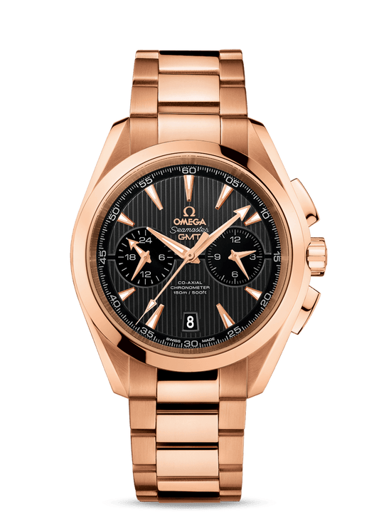 AQUA TERRA 150 M OMEGA CO-AXIAL GMT CHRONOGRAPH 43 MM
 
 Red gold on red gold