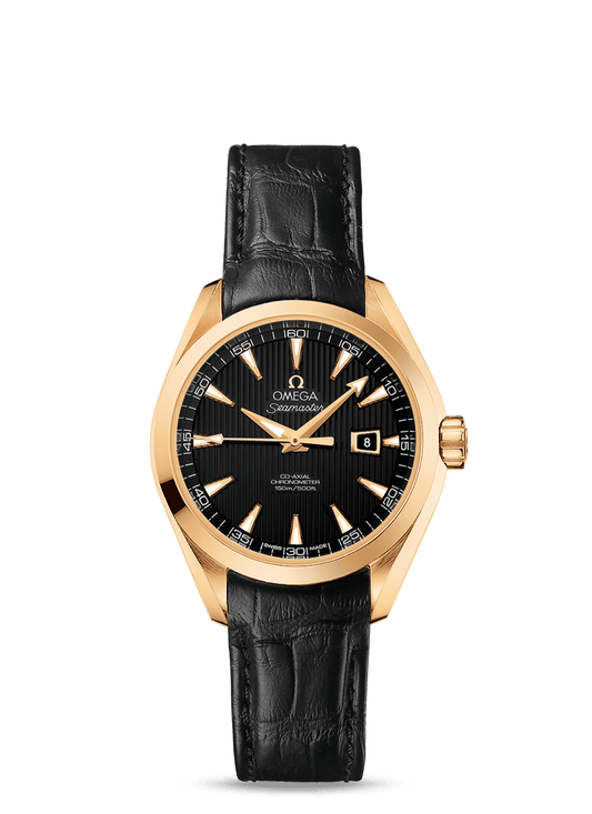 AQUA TERRA 150 M OMEGA CO-AXIAL 34 MM
 
 Yellow gold on leather strap